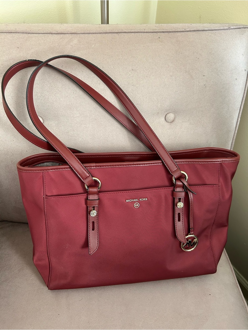 Michael Kors burgundy Sullivan large nylon tote